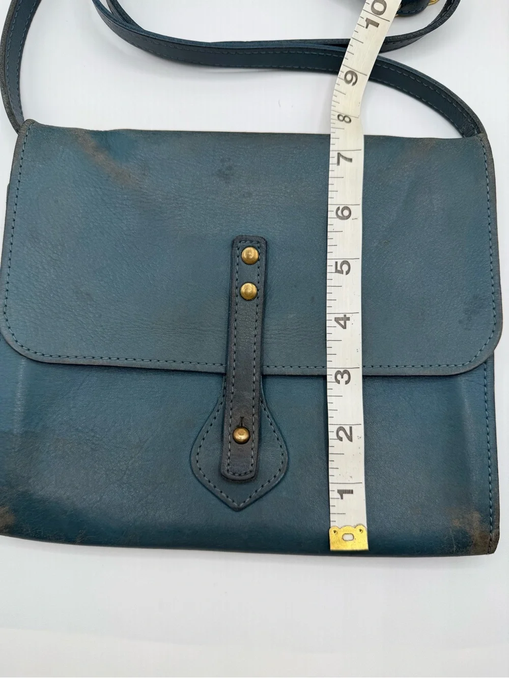 RARE Vintage J.W. Hulme Co. USA Teal/Slate Blue Leather Flap Crossbody Bag